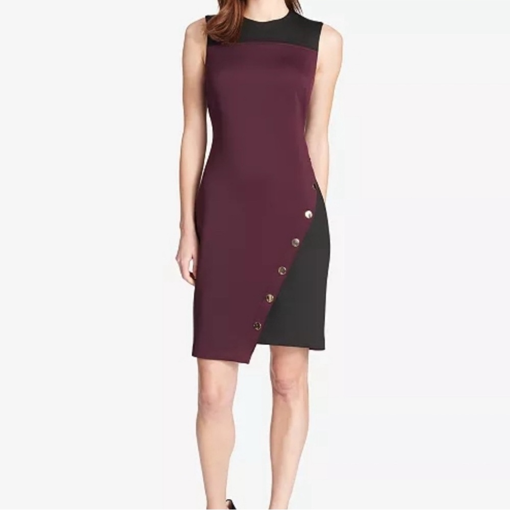 Tommy Hilfiger Colorblocked Black and Burgundy Plum Asymmetrical Dress Size 10